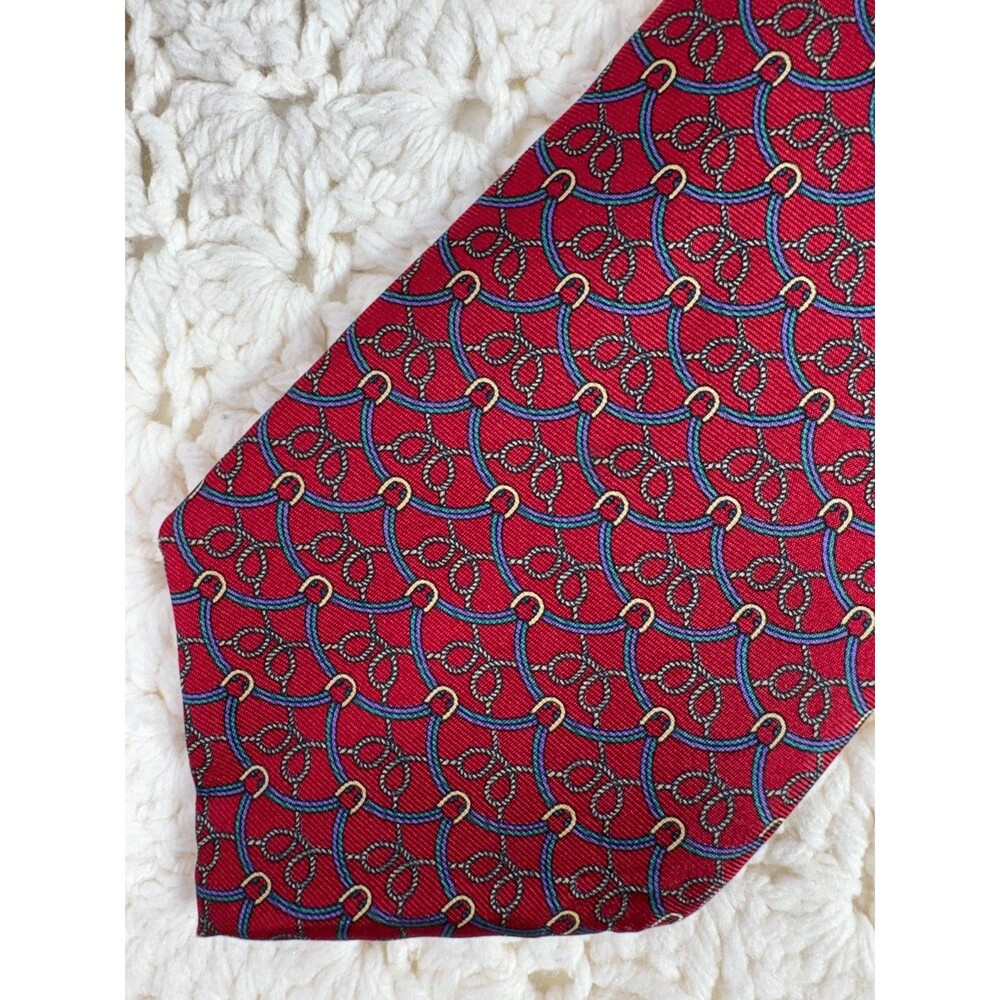 Damon Vintage Men's Silk Red Tie Geometric Long Slip Stitch 3.25" x 65" EUC USA